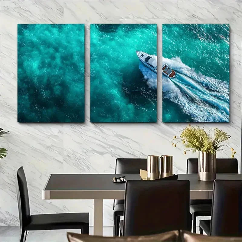 3pcs Stunning Aerial Seascape Boat J Wall Art Set Canvas Framed 40x60cm - High Quality Print 100% Australian Made Wall Canvas Ready to Hang - Bella Home Decor