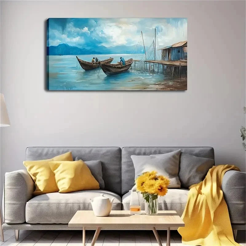 Realistic-Style Coastal Scene Wall Art Canvas Office Home Room Framed 120x60cm