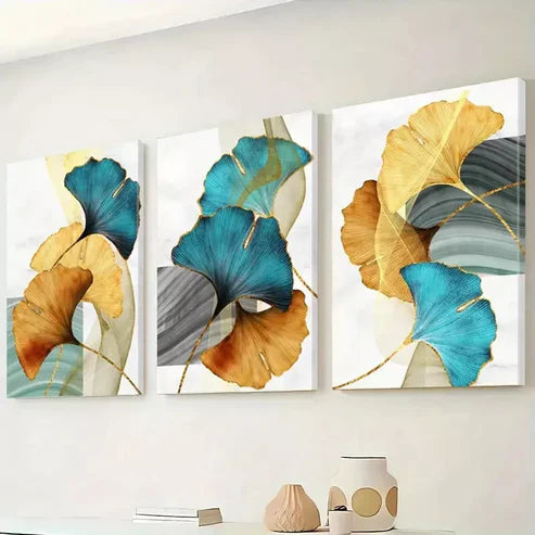 3pcs Abstract Ginkgo Leaf Wall Art Canvas Unframed - High Quality Print 100% Australian Made Wall Canvas - Bella Home Decor