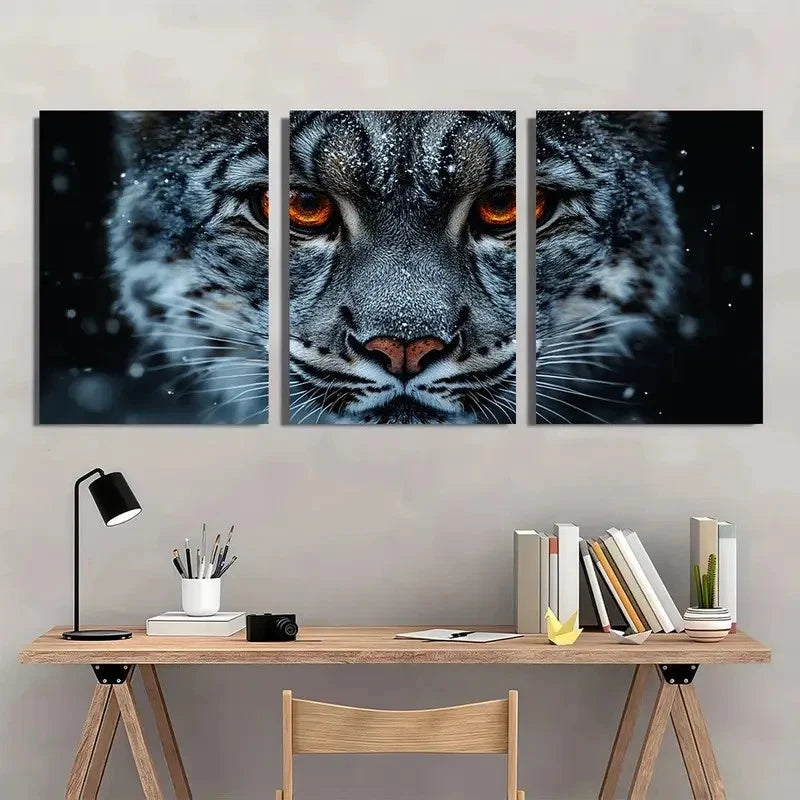 3pcs Snow Leopard Vibrant Red Eyes Wildlife Wall Art Set Canvas Framed 60x90cm - High Quality Print 100% Australian Made Wall Canvas Ready to Hang