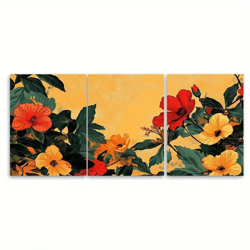 3pcs Vintage Moroccan Aesthetic Floral Design Wall Art Set Canvas Framed 40x60cm - High Quality Print 100% Australian Made Wall Canvas Ready to Hang