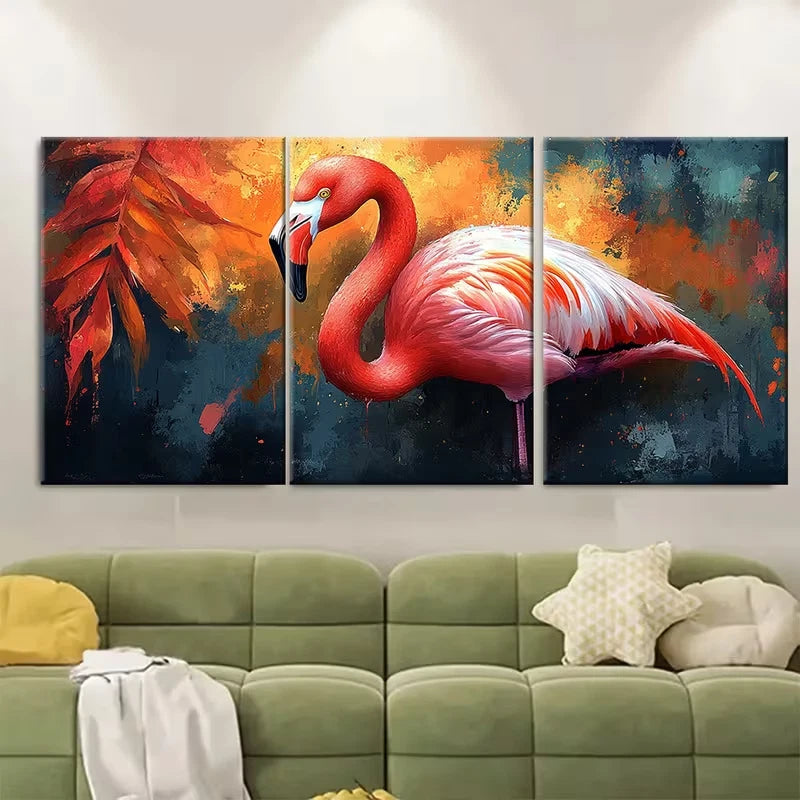 3pcs Vibrant Watercolor Flamingo Tropical Metal Print Ready to Hang Art