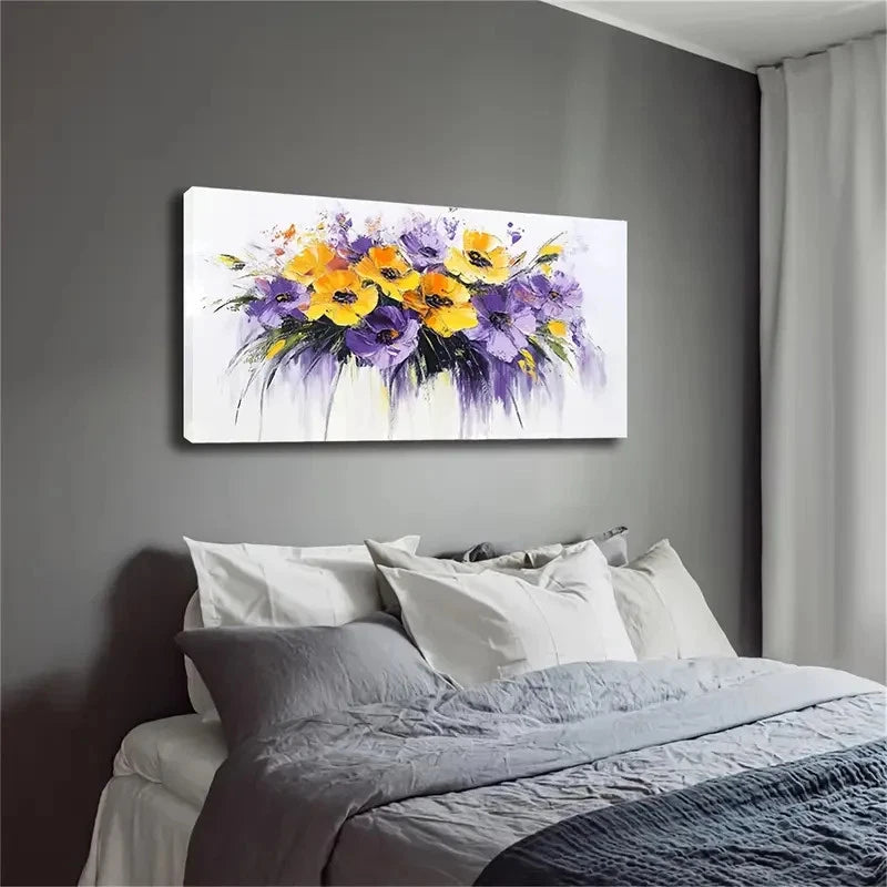 Purple Flowers Spreading Wall Art Canvas Office Home Room Framed 120x60cm