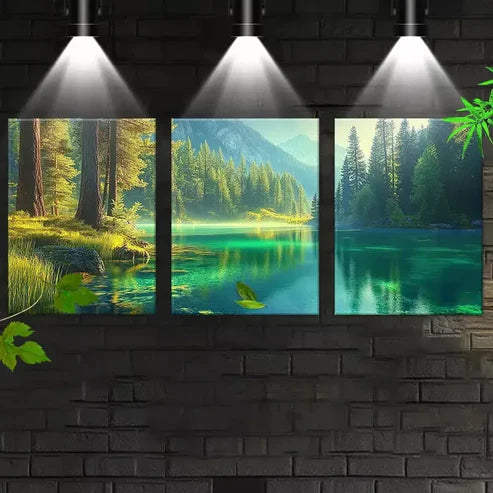3pcs Vintage Peaceful Forest Lake with Mountain Wall Art Canvas Unframed - High Quality Print 100% Australian Made Wall Canvas