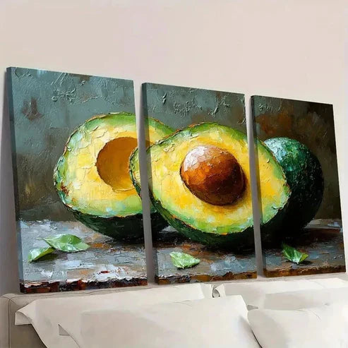 3pcs Modern Kitchen Avocado Decor Wall Art Set Canvas Unframed - High Quality Print 100% Australian Made Wall Canvas - Bella Home Decor