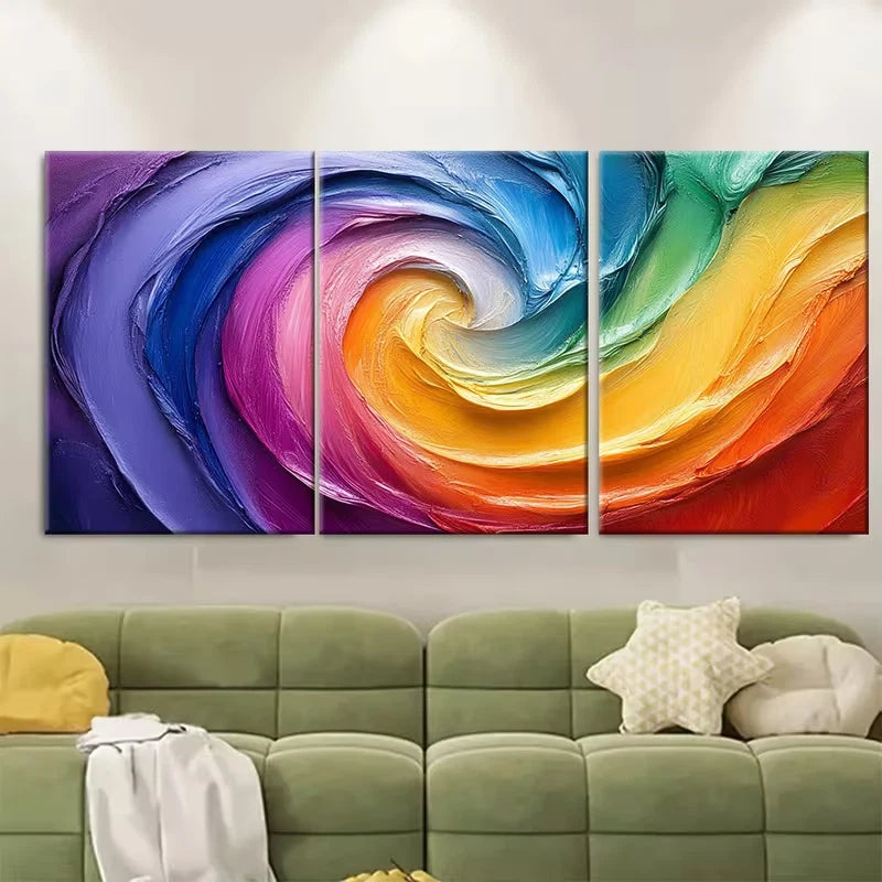 3pcs Colorful Abstract Rainbow Swirl Metal Print Ready to Hang Art