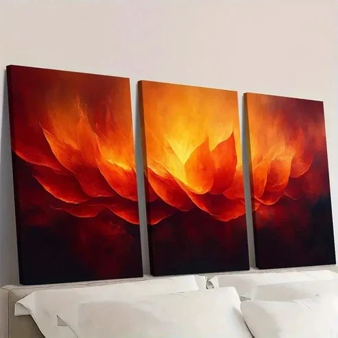 3pcs Red, Orange, Yellow, Black Dynamic Fire Wall Art Canvas Unframed - High Quality Print 100% Australian Made Wall Canvas