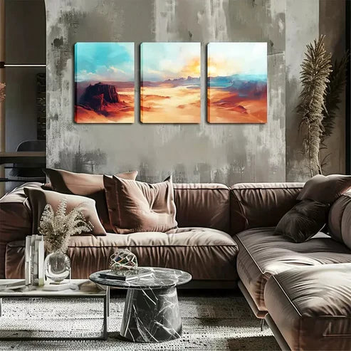 3pcs Sunset Views in Red, Orange & Blue Wall Art Canvas Unframed - High Quality Print 100% Australian Made Wall Canvas