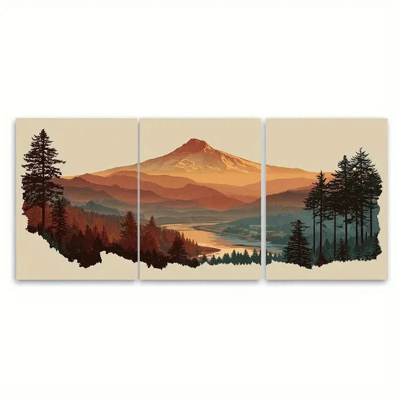 3pcs Oregon Landscapes Travel Illustration Wall Art Set Canvas Framed 50x70cm - High Quality Print 100% Australian Made Wall Canvas Ready to Hang