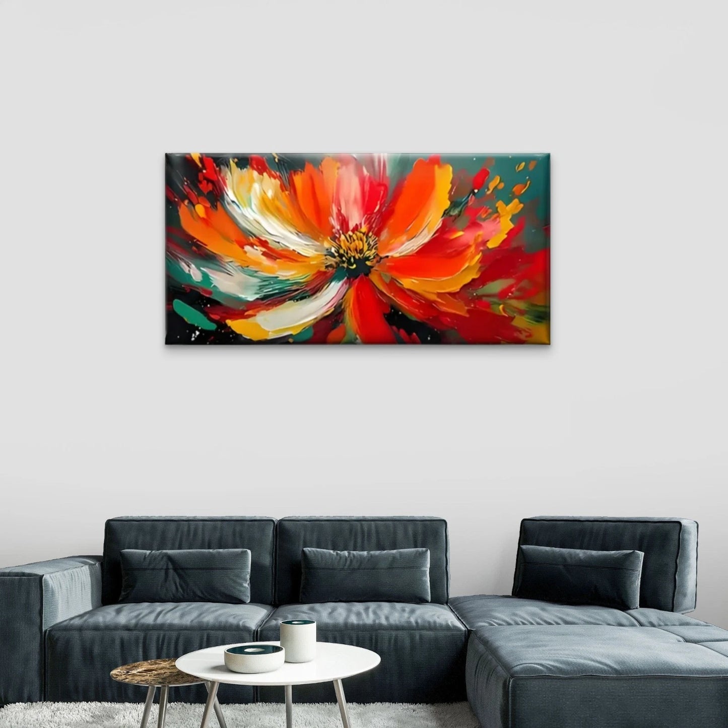 Red Orange White Flower Wall Art Canvas Office Home Room Framed 120x60cm