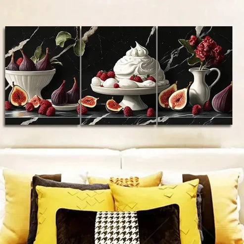 3pcs Dessert cake Painting Wall Art Set Canvas Unframed - High Quality Print 100% Australian Made Wall Canvas - Bella Home Decor