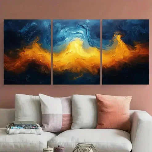 3pcs Vibrant Blue and Yellow Abstract Design Wall Art Canvas Unframed – High Quality Print 100% Australian Made Wall Canvas