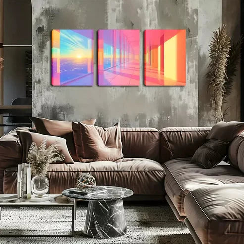 3pcs Oil Painting, Empty Corridor Wall Art Canvas Unframed - High Quality Print 100% Australian Made Wall Canvas