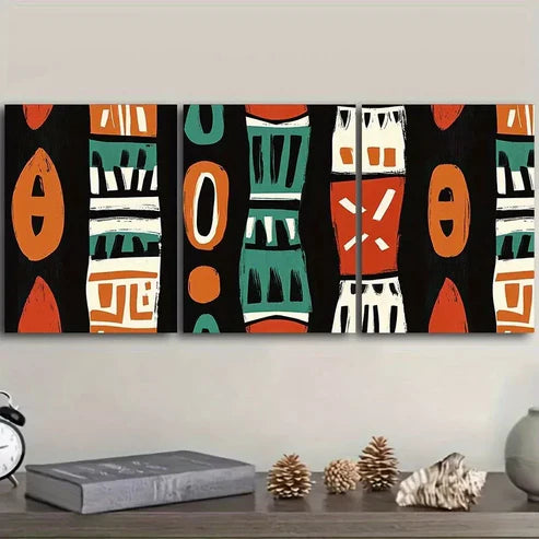 3pcs African patterns Shapes Colors Designs Wall Art Set Canvas Unframed - High Quality Print 100% Australian Made Wall Canvas - Bella Home Decor