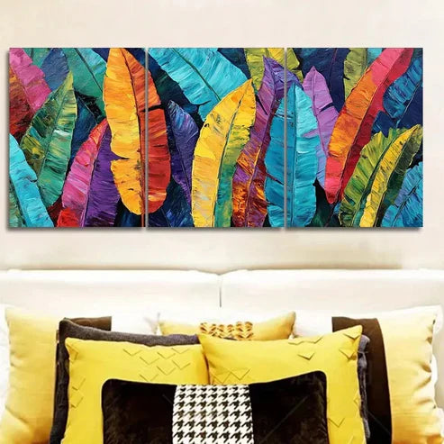 3pcs Coloured banana leaves Wall Art Canvas Unframed - High Quality Print 100% Australian Made Wall Canvas