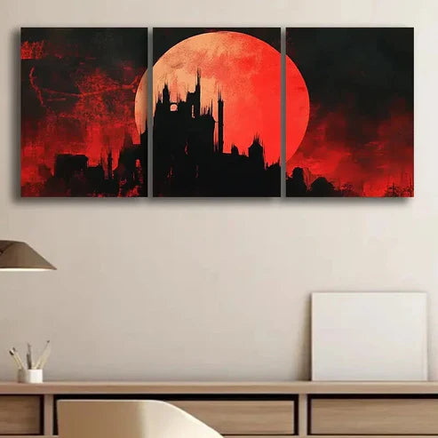 3pcs Medieval City Silhouette Artwork Darkness Wall Art Set Canvas Unframed - High Quality Print 100% Australian Made Wall Canvas