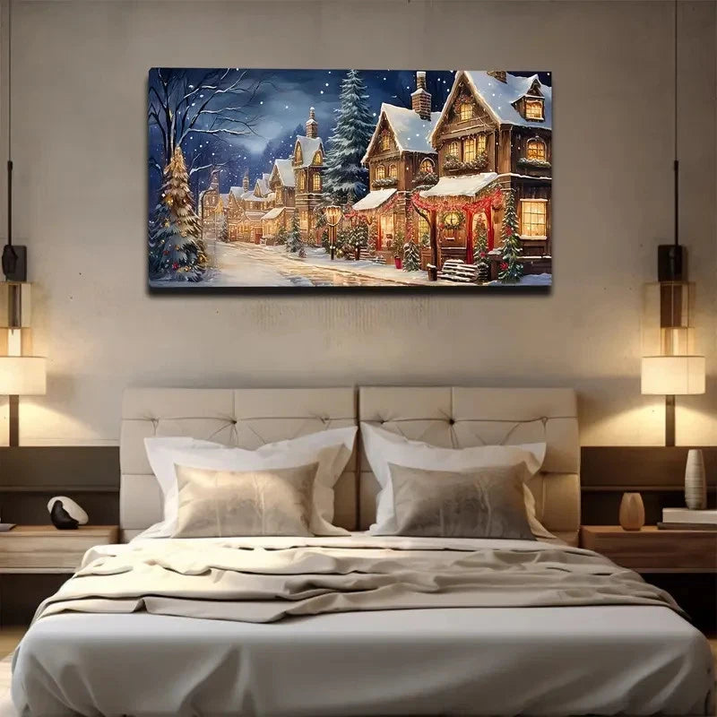 Snow Day House Wall Art Canvas Office Home Room Framed 120x60cm