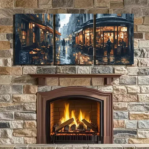 3pcs Rainy Street Scene Wall Art Canvas Unframed - High Quality Print 100% Australian Made Wall Canvas