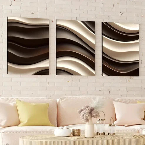 3pcs Shapes Colors Abstract Geometric Brown Gold Wall Art Canvas Unframed - High Quality Print 100% Australian Made Wall Canvas