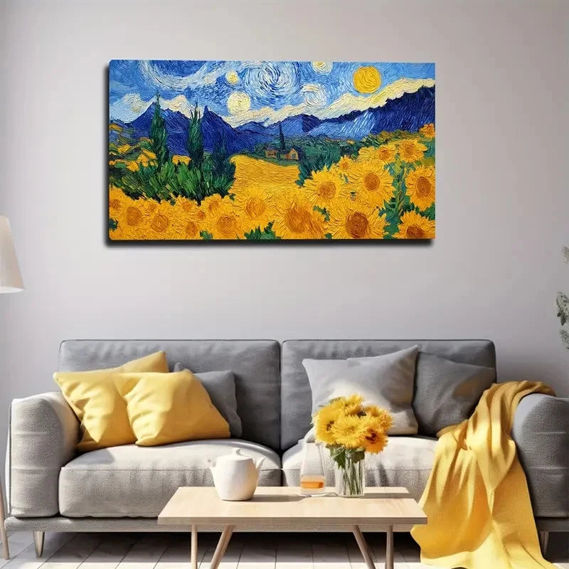 Sunflower Modern Bohemian Wall Art Canvas Office Home Room Framed 120x60cm