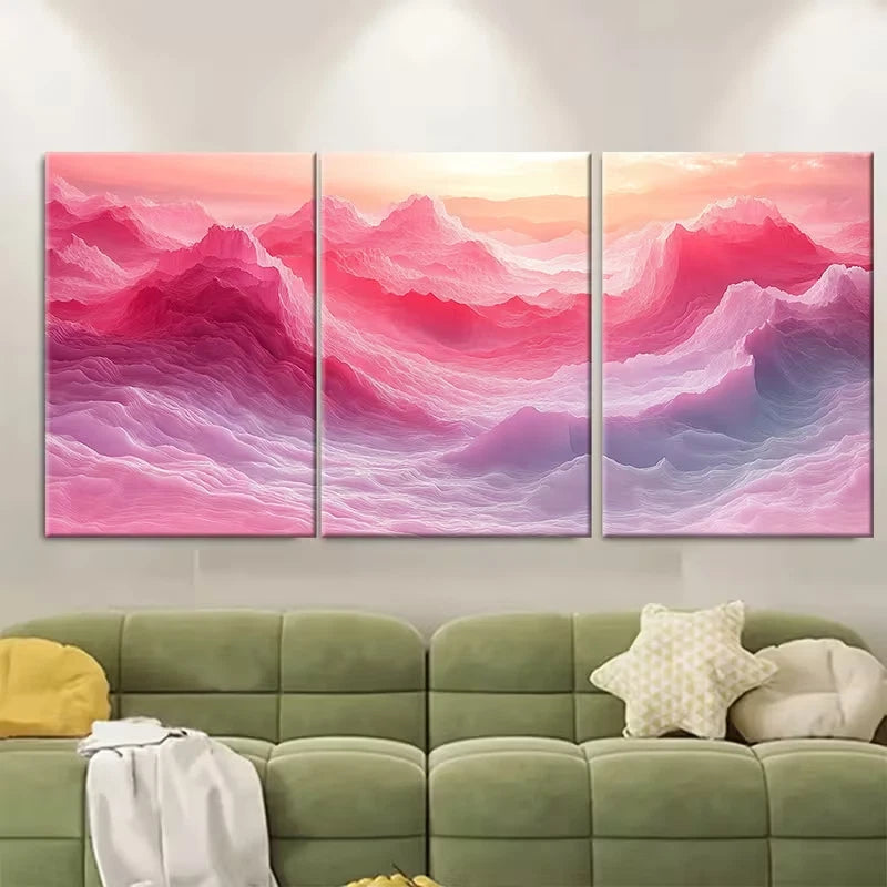 3pcs Abstract Pastel Pink Artwork Natural Formatio Metal Print Ready to Hang Art