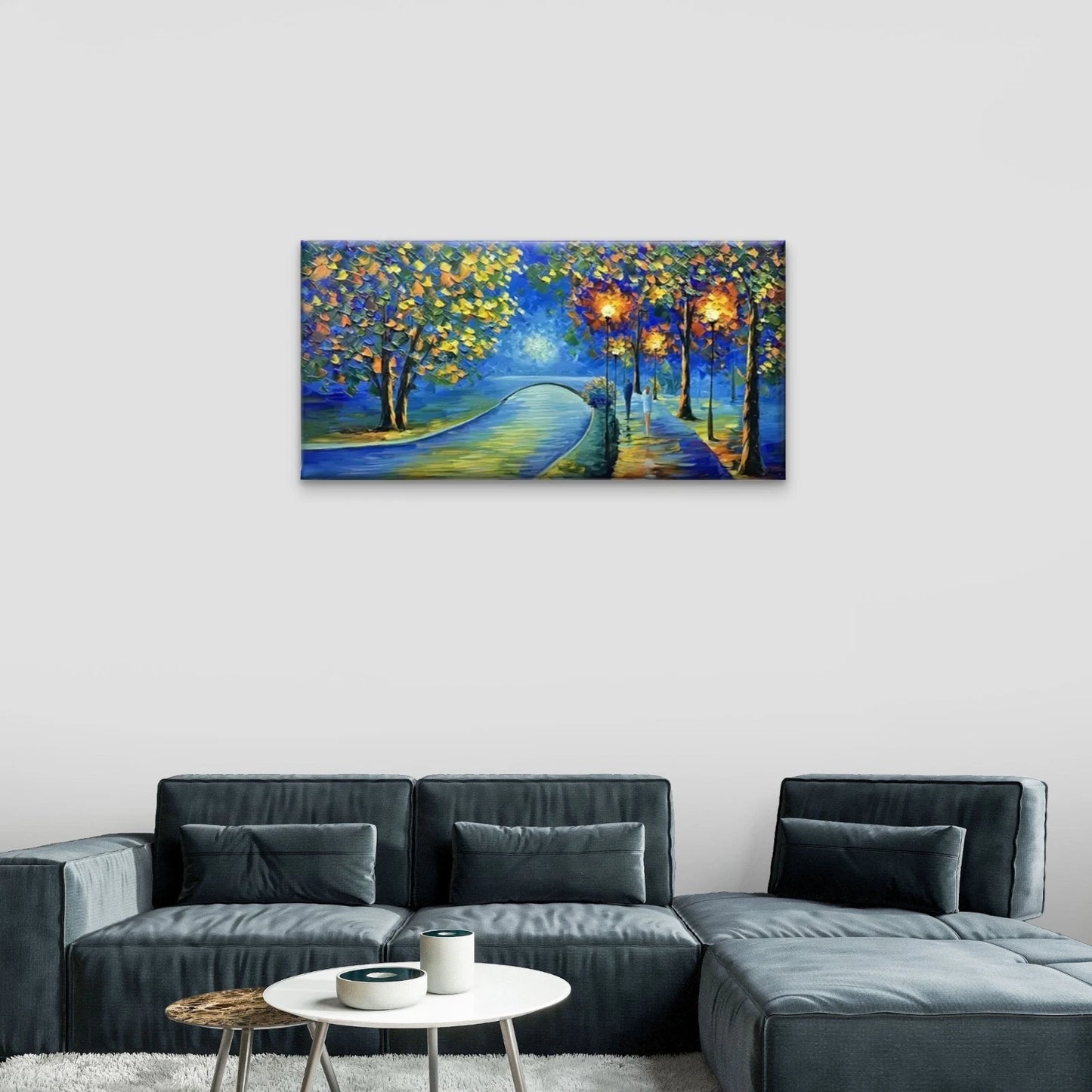 Autumn Road Lights Abstract Wall Art Canvas Office Home Room Framed 120x60cm