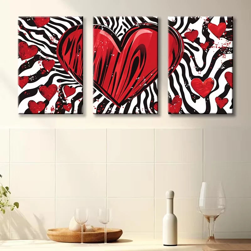 3pcs Red and Black Love Heart Design Wall Art Set Canvas Framed 60x90cm - High Quality Print 100% Australian Made Wall Canvas Ready to Hang