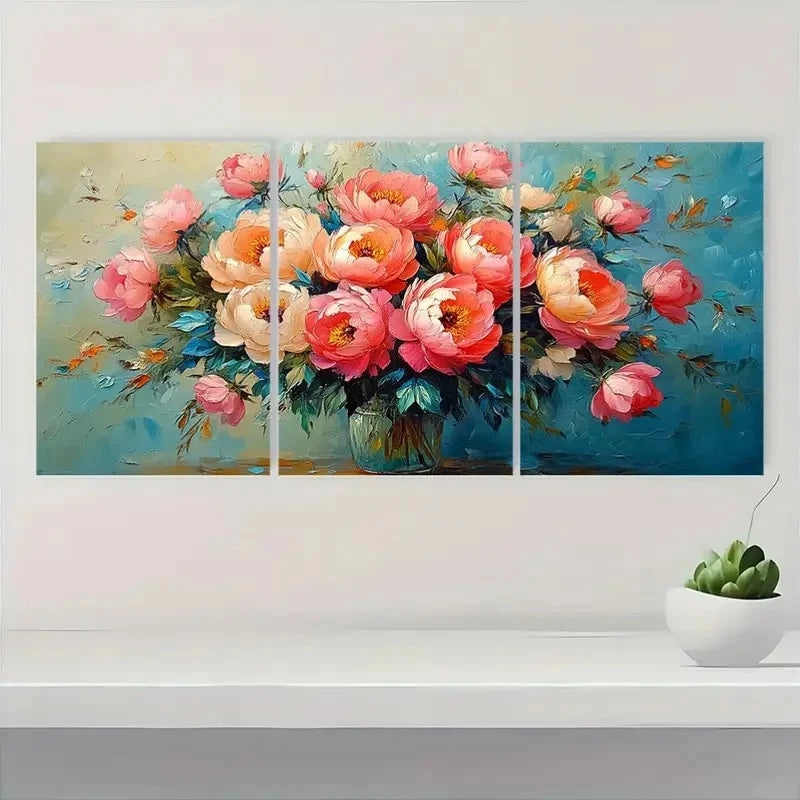 3pcs Peony Painting Floral Roses Bouquet PF Wall Art Set Canvas Framed 40x60cm - High Quality Print 100% Australian Made Wall Canvas Ready to Hang
