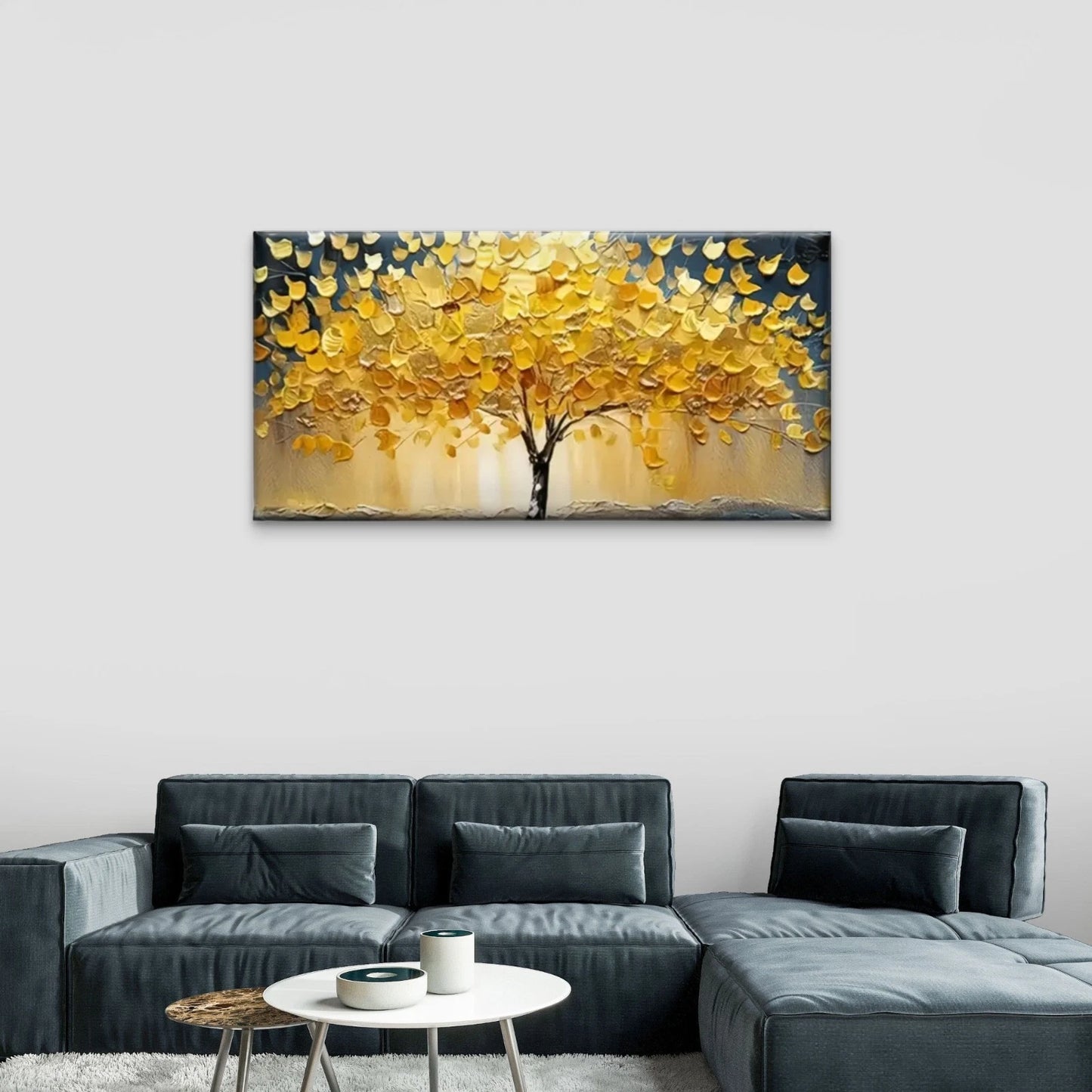 Tree Yellow Leaves Wall Art Canvas Office Home Room Framed 120x60cm