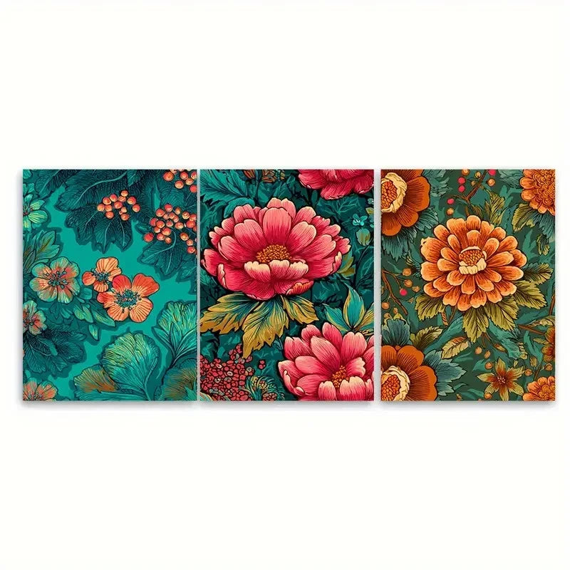 3pcs Vintage Bangkok Floral Thailand Design Wall Art Set Canvas Framed 60x90cm - High Quality Print 100% Australian Made Wall Canvas Ready to Hang