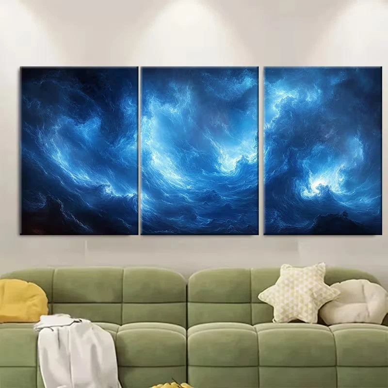 3pcs Featuring a Dreamy Blue Fantasy Metal Print Ready to Hang Art
