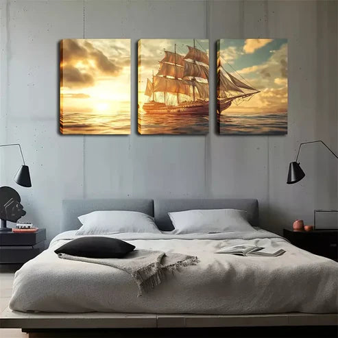 3pcs Decoration, Ancient Galleon Wall Art Canvas Unframed - High Quality Print 100% Australian Made Wall Canvas - Bella Home Decor