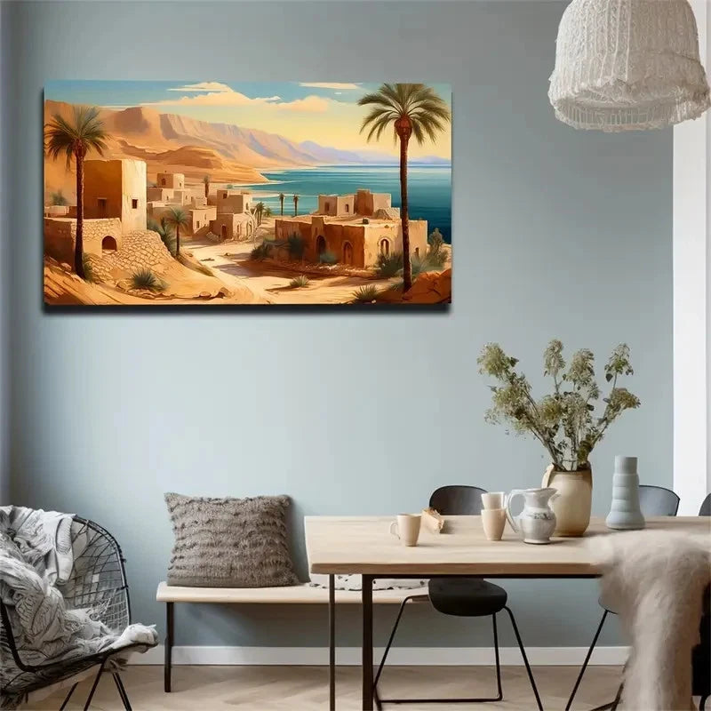 Earth House & Seaside Building Wall Art Canvas Office Home Room Framed 120x60cm