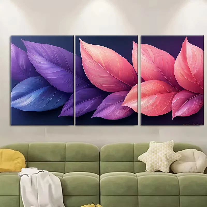 3pcs Vibrant Abstract Tropical Leaves Metal Print Ready to Hang Art