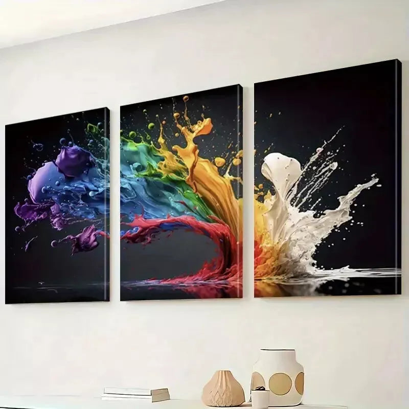 3pcs Minimalist Abstract Colorful Splashes Wall Art Set Canvas Framed 50x70cm - High Quality Print 100% Australian Made Wall Canvas Ready to Hang - Bella Home Decor