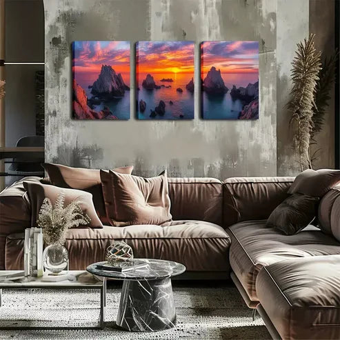 3pcs Serene Ocean & Rocks Landscape Wall Art Canvas Unframed - High Quality Print 100% Australian Made Wall Canvas