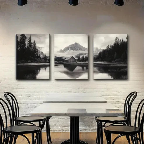 3pcs Misty Lake and Cabin Tranquil Perfect Wall Art Canvas Unframed - High Quality Print 100% Australian Made Wall Canvas