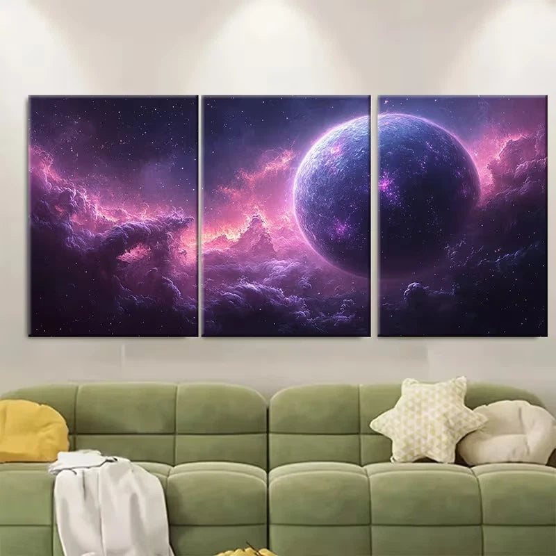 3pcs Purple Planet Metal Print Ready to Hang Art