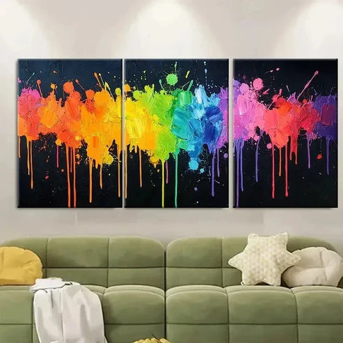 3pcs Splatters on Black Wall Art Set Canvas Unframed - High Quality Print 100% Australian Made Wall Canvas - Bella Home Decor
