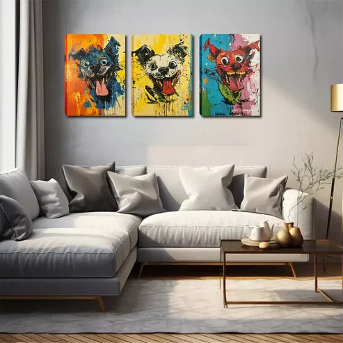 3pcs Tongue-Out Dog Illustrations Wall Art Set Wall Art Canvas Unframed - High Quality Print 100% Australian Made Wall Canvas