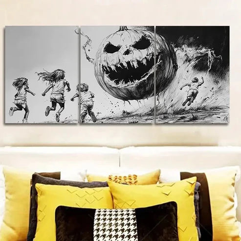 3pcs Giant pumpkins and kids Painting Wall Art Set Canvas Unframed - High Quality Print 100% Australian Made Wall Canvas - Bella Home Decor