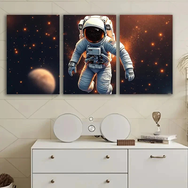 3pcs Astronauts Floating In Space Wall Art Set Canvas Framed 40x60cm - High Quality Print 100% Australian Made Wall Canvas Ready to Hang - Bella Home Decor