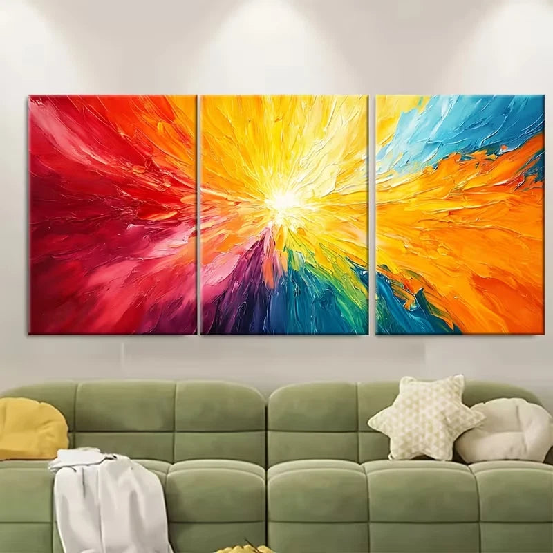 3pcs Vibrant Abstract Burst Metal Print Ready to Hang Art