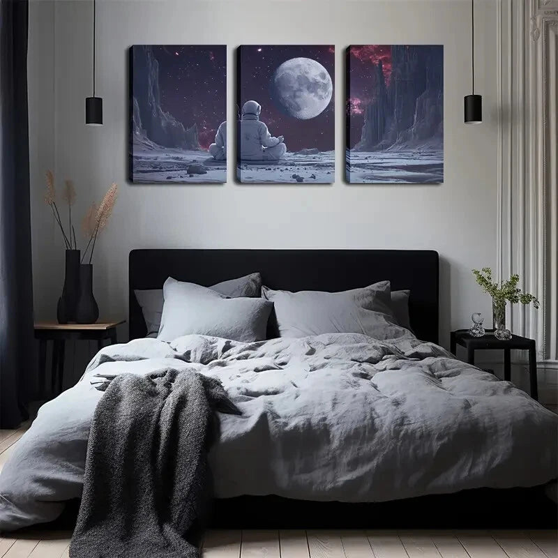 3pcs Moon And Planets Meditating Décor Perfect Wall Art Set Canvas Framed 40x60cm - High Quality Print 100% Australian Made Wall Canvas Ready to Hang - Bella Home Decor