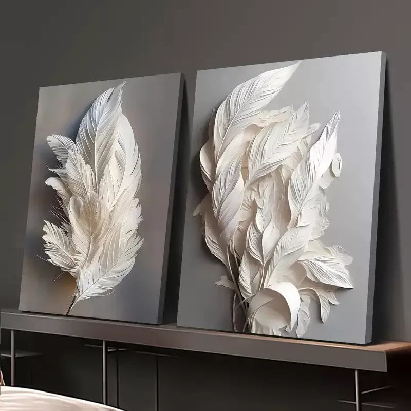 2pcs Decorative Painting, White Feather Artwork Canvas Framed 50x75cm - High Quality Print 100% Australian Made Wall Canvas Ready to Hang - Bella Home Decor