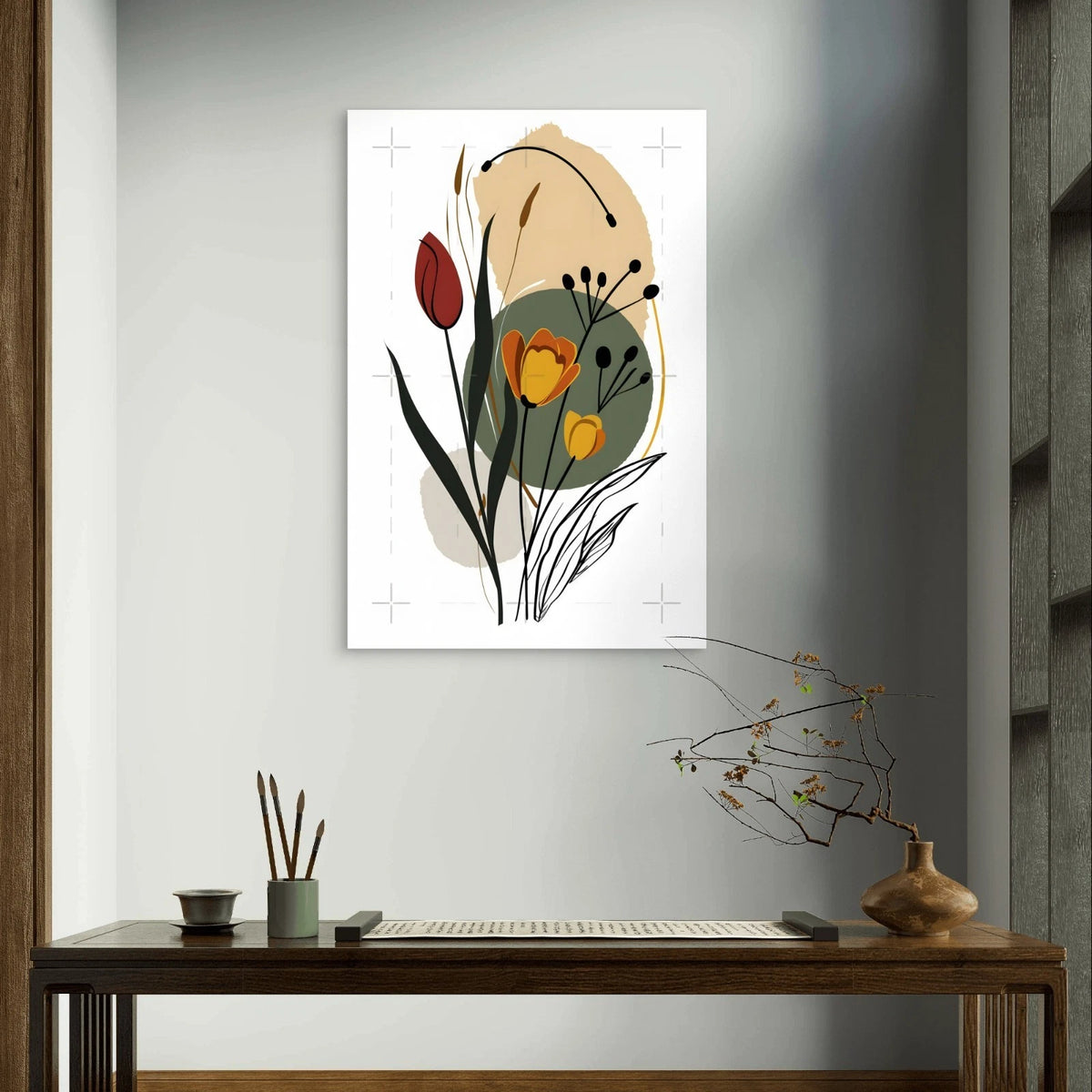 Mid-Century Modern Botanical Abstract Floral 40x60cm Metal Print Ready to Hang
