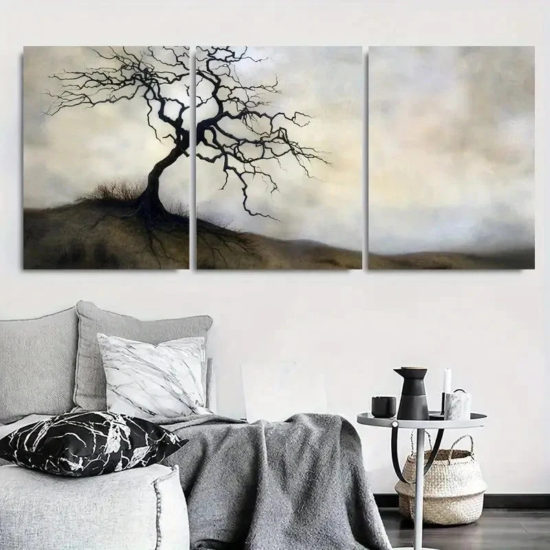 3pcs Black Abstract Misty Tree Wall Art Set Canvas Framed 60x90cm - High Quality Print 100% Australian Made Wall Canvas Ready to Hang - Bella Home Decor