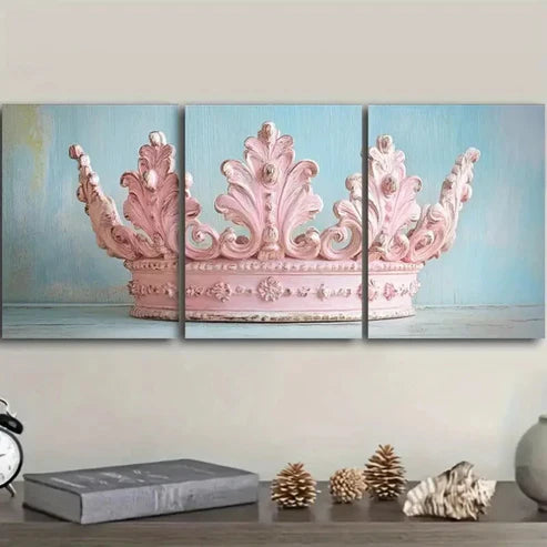 3pcs Pink Crown Design Wall Art Set Canvas Unframed - High Quality Print 100% Australian Made Wall Canvas