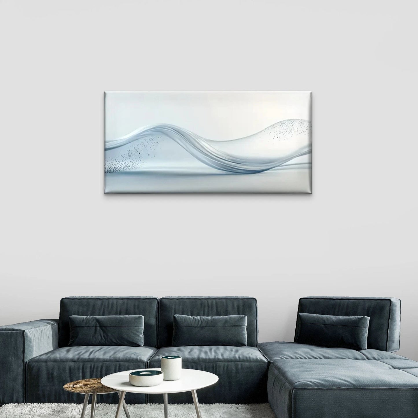 Wave Abstract White Wall Art Canvas Office Home Room Framed 120x60cm