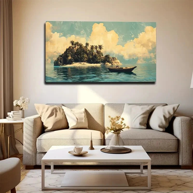 Island Scene Vibrant Wall Art Canvas Office Home Room Framed 120x60cm